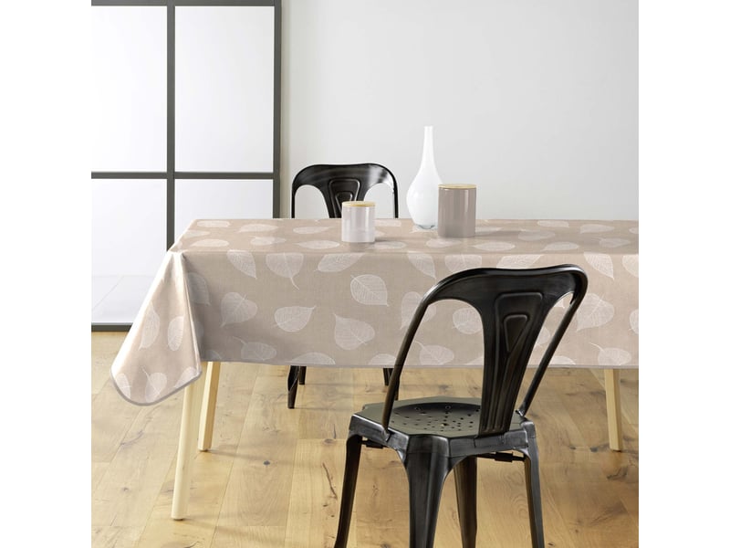  Nappe toile cirée feuillys 140x240cm beige lin &amp; blanc  - Conforama D