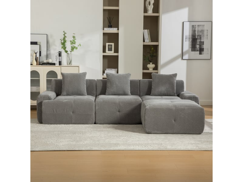  Canapé modulable en chenille 3 places gris - mousse 30d haute élasticité et sans montage  - Conforama E