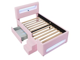 Lit simple 90x200 cm <strong>MERAX</strong>  <strong>lit enfant rose</strong> coloris rose