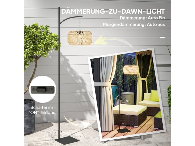  Lampadaire arc solaire extérieur en rotin tressé bohème lampe led crépusculaire ip44 jardin 178 cm  - Conforama D