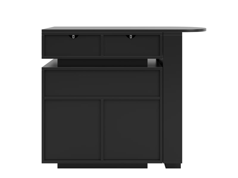  Table de bar extensible noire 115-183×40×99 cm, îlot cuisine, led, rangement, rotation 360°, bar mobile  - Conforama D