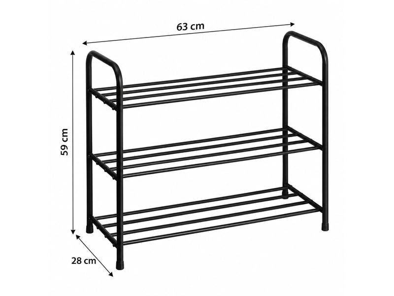 Étagère à chaussures empilable 3 niveaux en métal noir, capacité 9 paires - longueur 63 x profondeur 28 x hauteur 59 cm - Conforama C