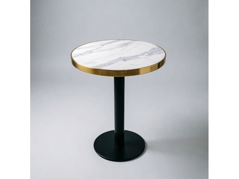  Table d'appoint ronde avec plateau effet marbre uv et cadre doré, base stable pour salon 75 × 71 × 23 cm  - Conforama B