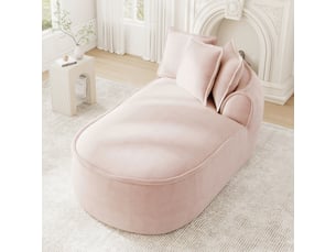 Canapé méridienne droite manchester en chenille rose avec coussins