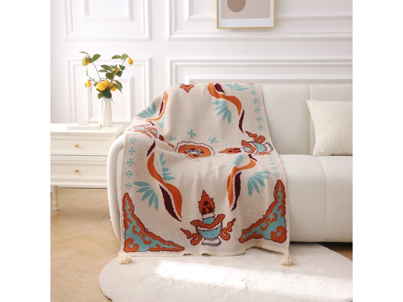  Plaid beige à motifs bleus et orange 130 x 180 cm svelta PD007-BEI-130 - Conforama A