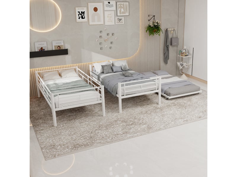  Lit superposé 90x190 cm - lit enfant convertible avec échelle et garde-corps silencieux - sans matelas - blanc  - Conforama D
