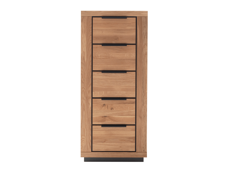  Chiffonnier 5 tiroirs coloris chêne massif huilé - longueur 62 × hauteur 142 × profondeur 40 cm  - Conforama A
