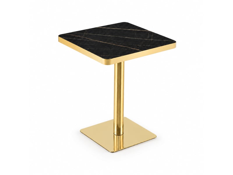  Table à manger carrée, 60x60x74 cm, effet marbre uv, repas, salle à manger, plateau mdf, piètement métal, coloris noir  - Conforama A