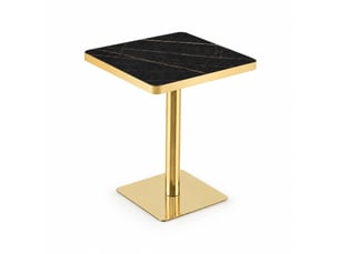 Table à manger carrée, 60x60x74 cm, effet marbre uv, repas, salle à manger, plateau mdf, piètement métal, coloris noir