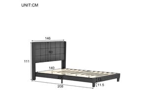 Lit adulte 140x200cm avec sa tête rembourrée, lit double avec sommier à lattes, moyennement ferme avec matelas à ressorts