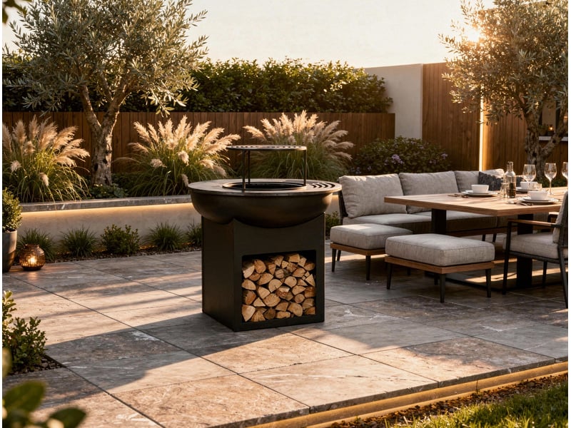  Barbecue rond avec plaque d'acier ronde et grill en acier coloris noir EFP58RB - Conforama E