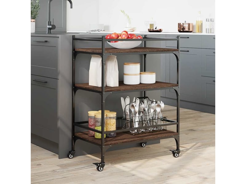  Desserte de cuisine, chariot de rangement chêne marron 65x40x86,5 cm bois d'ingénierie  - Conforama C