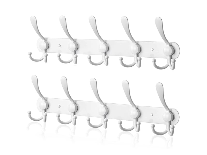  Porte manteau mural en acier inoxydable, patères manteaux crochet pour manteaux serviettes peignoirs (blanc, 15 crochets, 2pcs  - Conforama A
