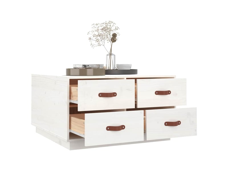  Table basse - table de salon - table à thé blanc 80x80x45 cm bois massif de pin  - Conforama E