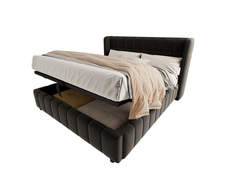  Lit coffre capitonné gris 180 x 200 cm avec sommier à lattes  - Conforama A