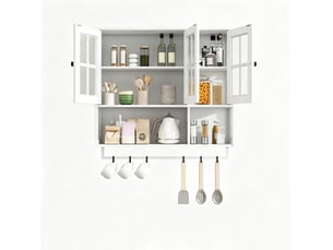 Armoire murale 88x26x82,5 cm, moderne, rangements ouverts et fermés, meuble salle de bain, en mdf, métal, blanc