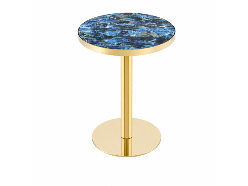  Table d’appoint ronde,60x60x73,7 cm,avec piètement métal doré,mdf,effet marbre bleu  - Conforama D