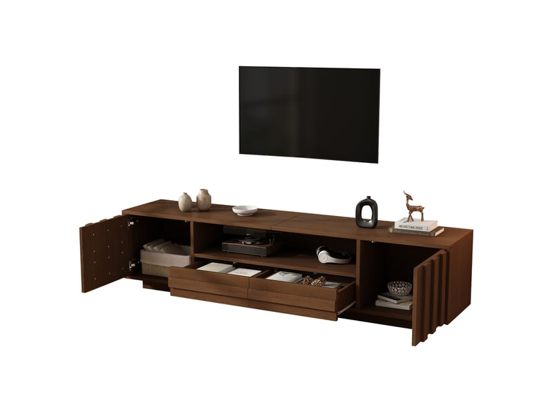 Meuble tv bas 180 x 40 x 45 cm coloris noyer avec 2 portes et 2 tiroirs  - Conforama A