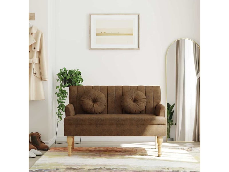  Banc salon, banc interieur avec coussins marron 113x64,5x75,5 cm similicuir daim  - Conforama B