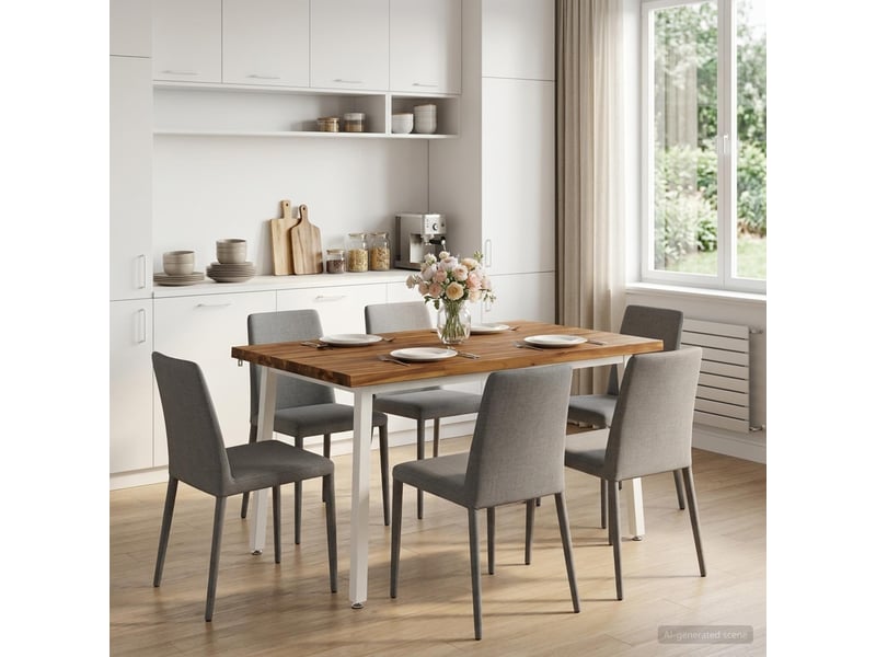  Table à manger moderne 110x55x75 cm bois d'acacia massif naturel et blanc shl86734  - Conforama C