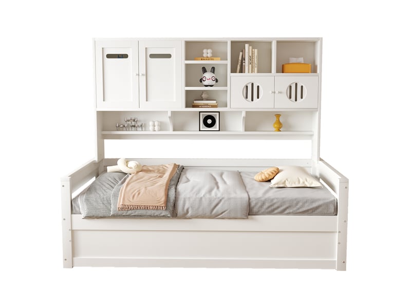  Lit avec coffre, 90x200 cm, structure, avec coffre de rangement hydraulique, matelas non inclus, bois, coloris blanc  - Conforama A