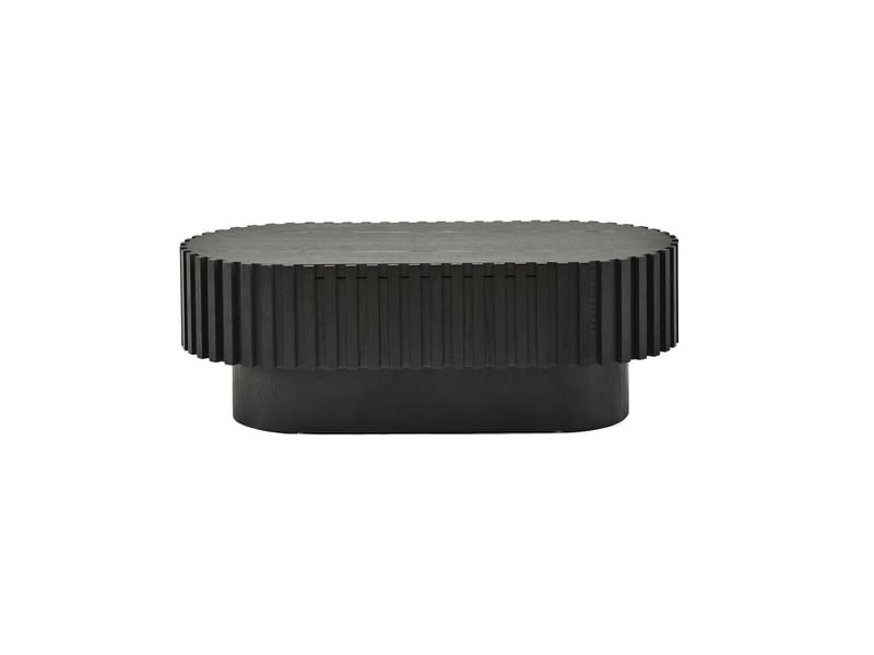  Table basse avec rangement 100 x 50 x 35 cm tiroir table de salon forme ovale à lamelles verticales en bois structure stable charge maximale 20 kg noir  - Conforama A