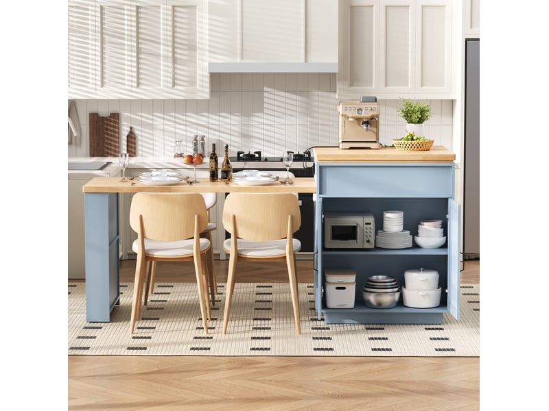  Îlot de cuisine extensible 125,5x71x93 cm avec led mdf bleu  - Conforama C
