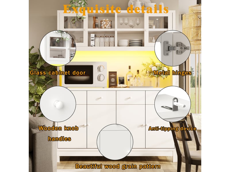 Buffet, 140x38,5x180 cm, éclairage led, ports de charge, en verre, bicolore cao-N620GG260602W-conf-NEW - Conforama W