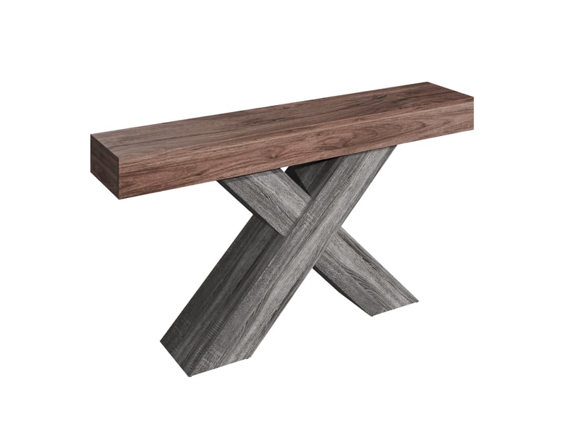  Table console noyer 140 cm avec pieds en x robustes, console étroite pour entrée et salon, style industriel  - Conforama R