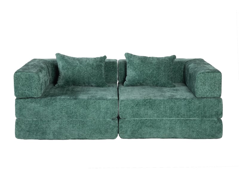 Canapé modulable vert foncé en tissu chenille, canapé-lit de sol convertible avec cadre fixe, sans assemblage, 2 places, pour salon et chambre - Conforama A
