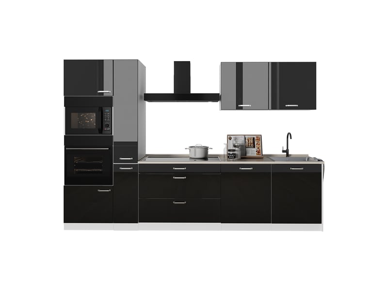 Vicco cuisine, noir haute brillanceblanc, 310cm plan de travail anthracite - Conforama E