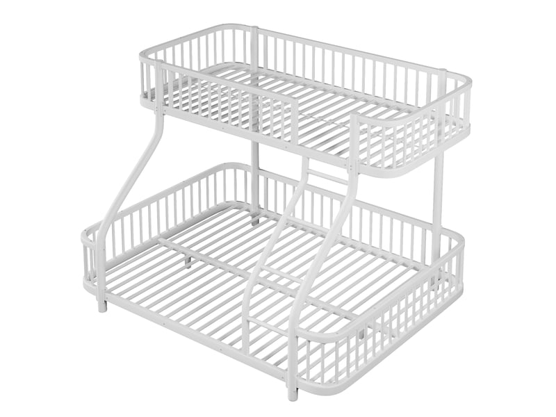  Lit superposé blanc 90 × 200 + 140 × 200 cm, cadre métal, échelle et garde-corps  - Conforama E