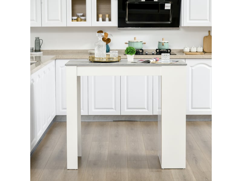  Table de bar, table haute de cuisine style bistro avec étagères à 4 niveaux, style moderne, 115 x 50 x 102,7 cm, blanc et gris  - Conforama D