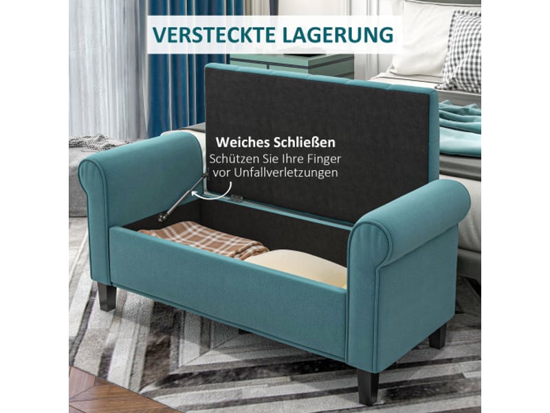  Banc rembourré vert effet velours avec rangement, 126x48,5x47 cm, charge 120 kg  - Conforama D