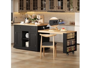 Îlot de cuisine mobile 142x55x93 cm avec 2 plans de travail extensibles noir