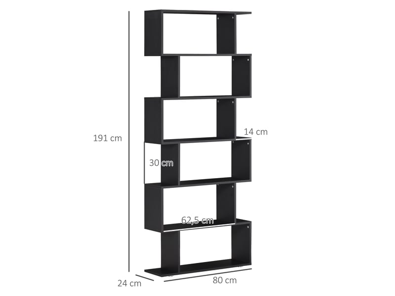  Étagère à 6 niveaux en bois en forme de s, 80 x 24 x 191 cm, étagères noires  - Conforama D