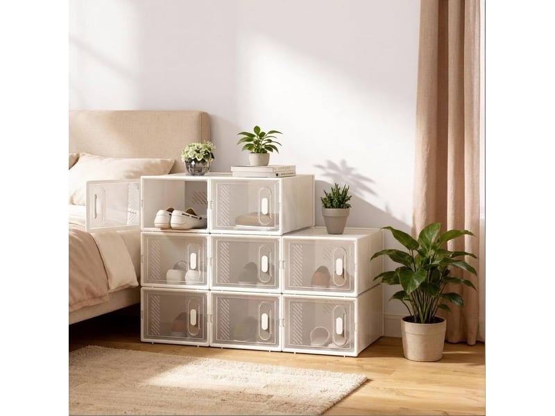 Boîtes à chaussures tcqpz empilables lot de 8 modulaires en plastique transparent et blanc 25 x 18,5 x 35,5 cm - Conforama E