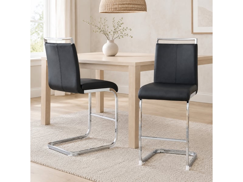 Tabourets de bar lot de 2 avec repose-pieds - lpospi - assise et dossier en pu, pieds métal argenté - noir - Conforama C