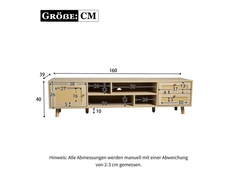  Meuble tv modenvie avec rangement 160 x 39 x 40 cm en panneaux de particules et rotin chêne clair  - Conforama C