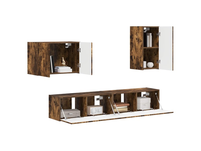  Ensemble de meuble tv - banc tv - meuble de rangement mural 4 pcs chêne fumé bois d'ingénierie  - Conforama C
