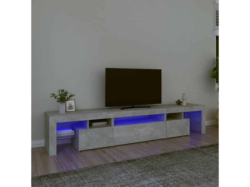  Meuble tv - banc tv - meuble de rangement avec lumières led gris béton 215x36,5x40 cm  - Conforama B