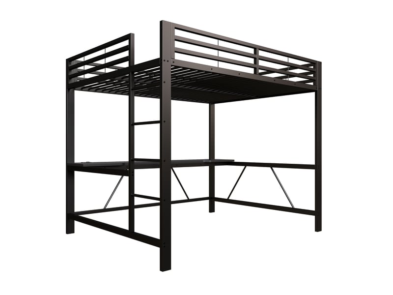  Lit mezzanine gaming 160 × 200 cm, bureau gaming intégré, éclairage led, usb et échelle, structure en métal noir  - Conforama A