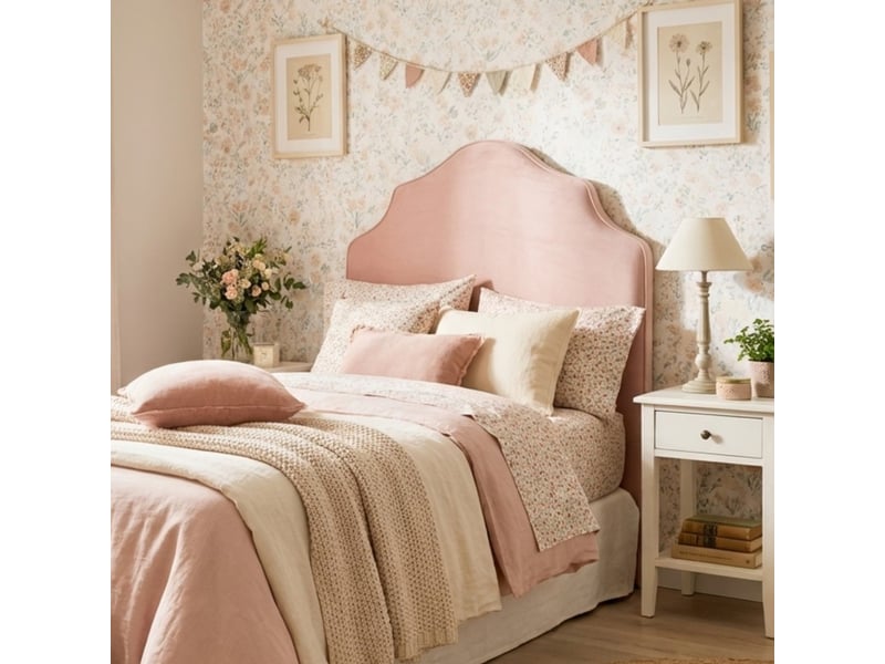 Tête de lit rembourrée aggloméré rose 100x107x9cm - Conforama B