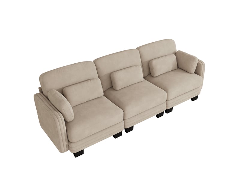  Canapé droit modulable 3 places 253x88x88 cm en chenille café clair  - Conforama D