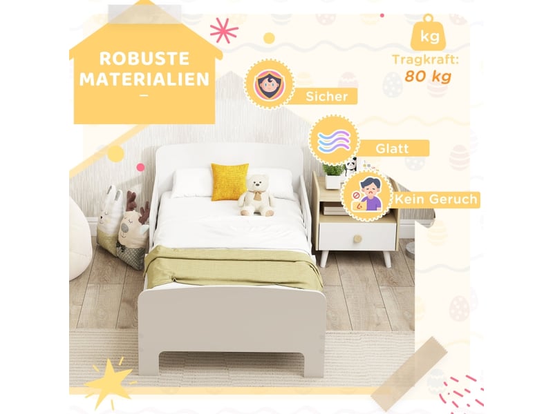  Lit enfant,140x70 cm,avec barrières de sécurité,mdf,blanc  - Conforama D