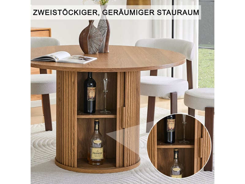  Table à manger ronde 120 cm avec rangement - 4 à 6 personnes |- style campagne - bois  - Conforama D