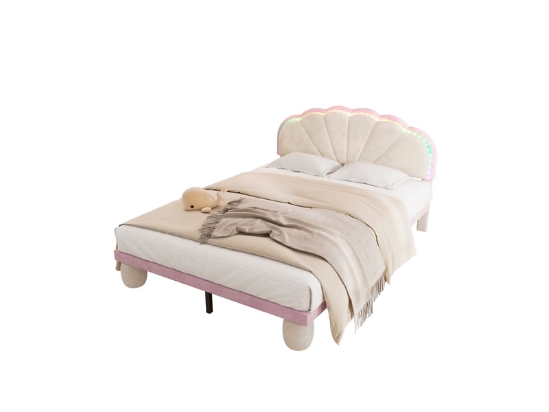  Lit rembourré 140 x 200 cm en velours beige et rose avec led Fay Lum - Conforama A