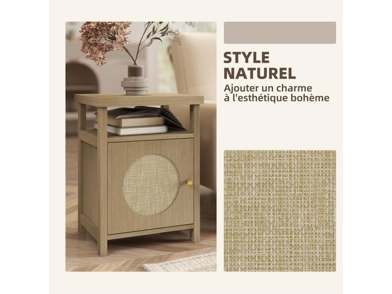  Lot de 2 tables de chevet étroite table d'appoint compartiment ouvert placard finition en rotin, 40 x 35 x 55 cm marron  - Conforama D