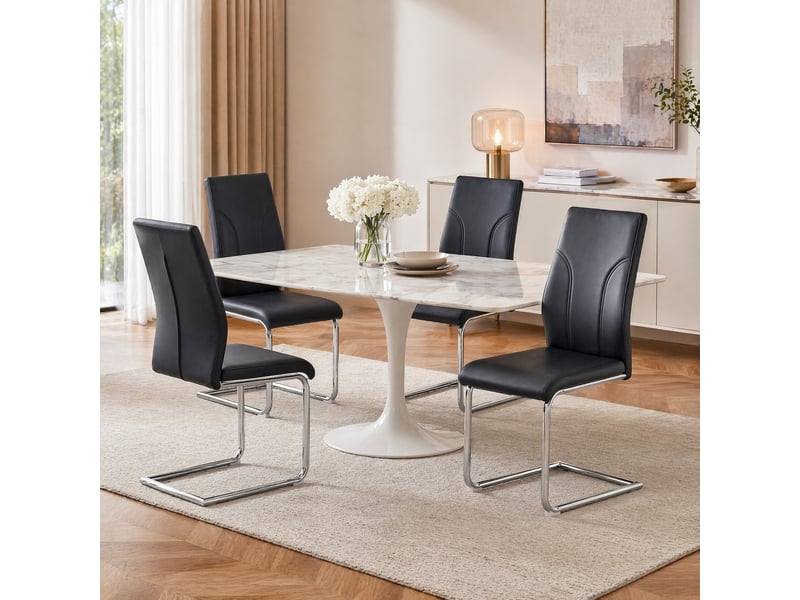  Lot de 2 chaises 40,6x40x95 cm, noir, pu, métal argenté, confortable, design moderne, salle à manger  - Conforama B