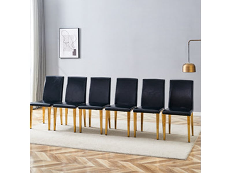  Lot de 6 chaises de salle à manger 41x48x90 cm métal et polyuréthane (pu) noir et doré  - Conforama B